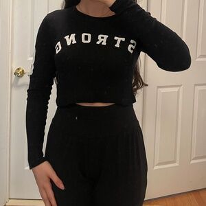 Topshop Black 'Strong' Long Sleeve Crop Top